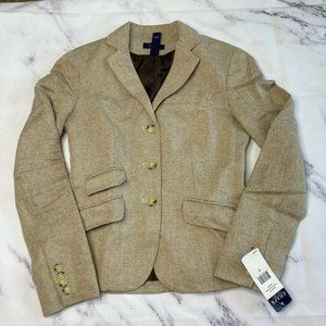 Chaps Womens 4 Tan Jacket Houndstooth  L/S Blazer Linen/cotton New NWT L32